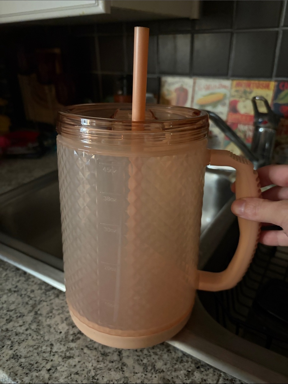 Peach Textured Plastic Travel Mug with Straw - Home Dining
